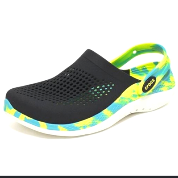 Crocs Literide 360 Marbled Clogs J6 Black/Yellow/Bluish Gray/ White - Picture 3 of 3